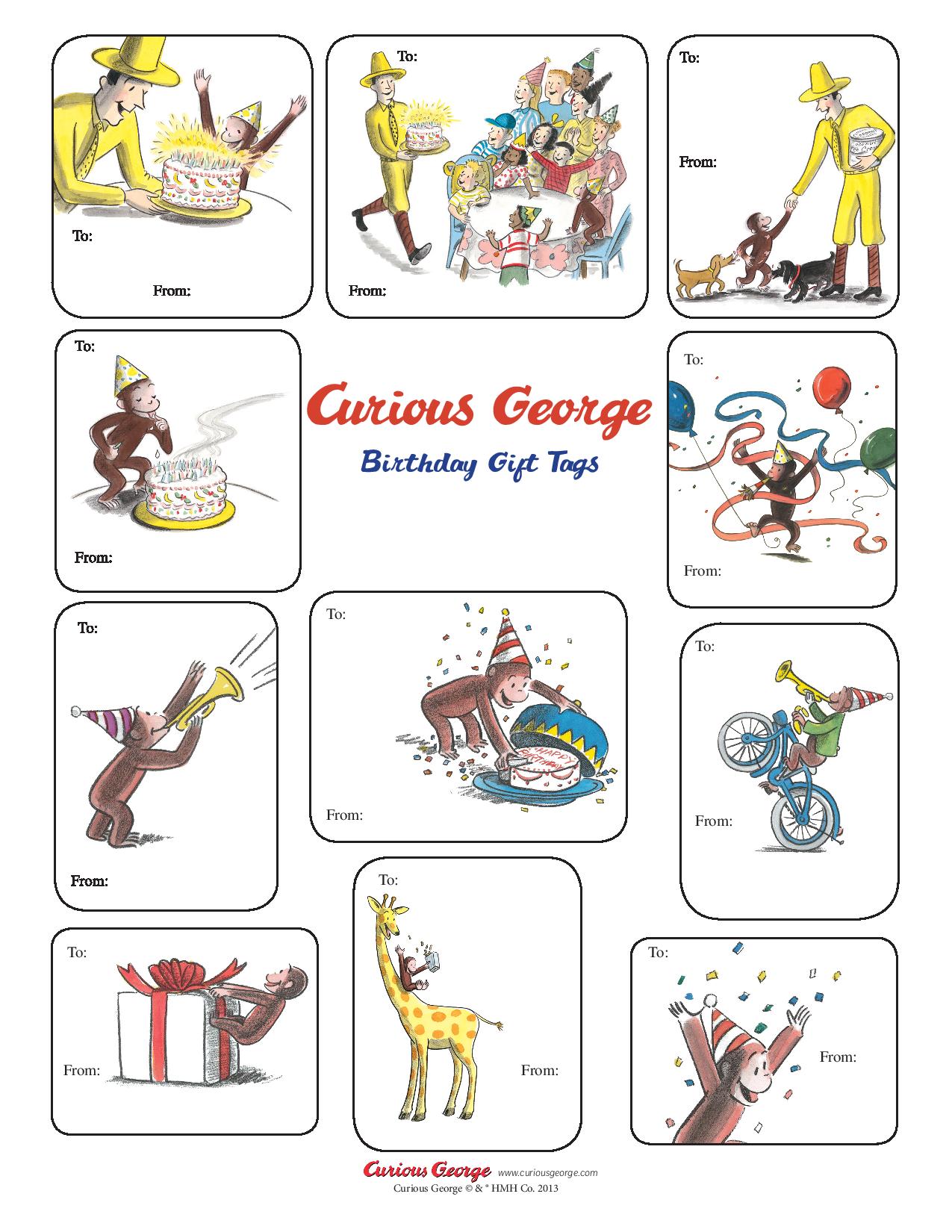 Curious George Birthday Gift Tags